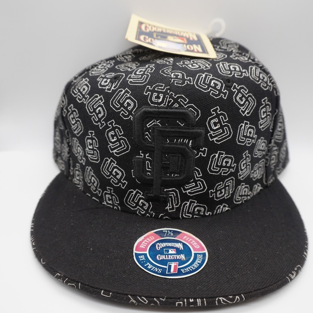 Twins Enterprise SF Giants Hat Mens 7 3/8 Black Monogram Cooperstown Fitted